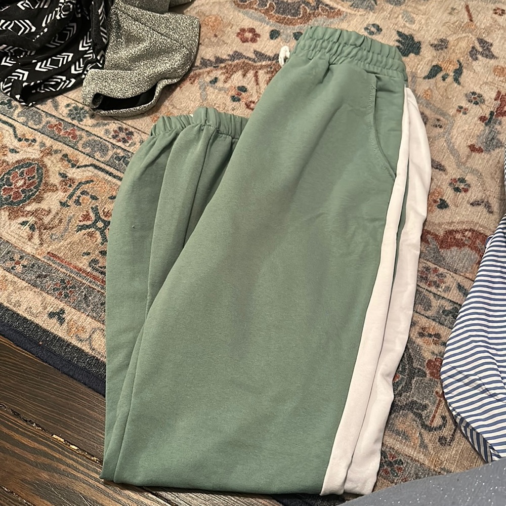 Nasty gal collection green sweatpants with white stripe down sides + pink sweats